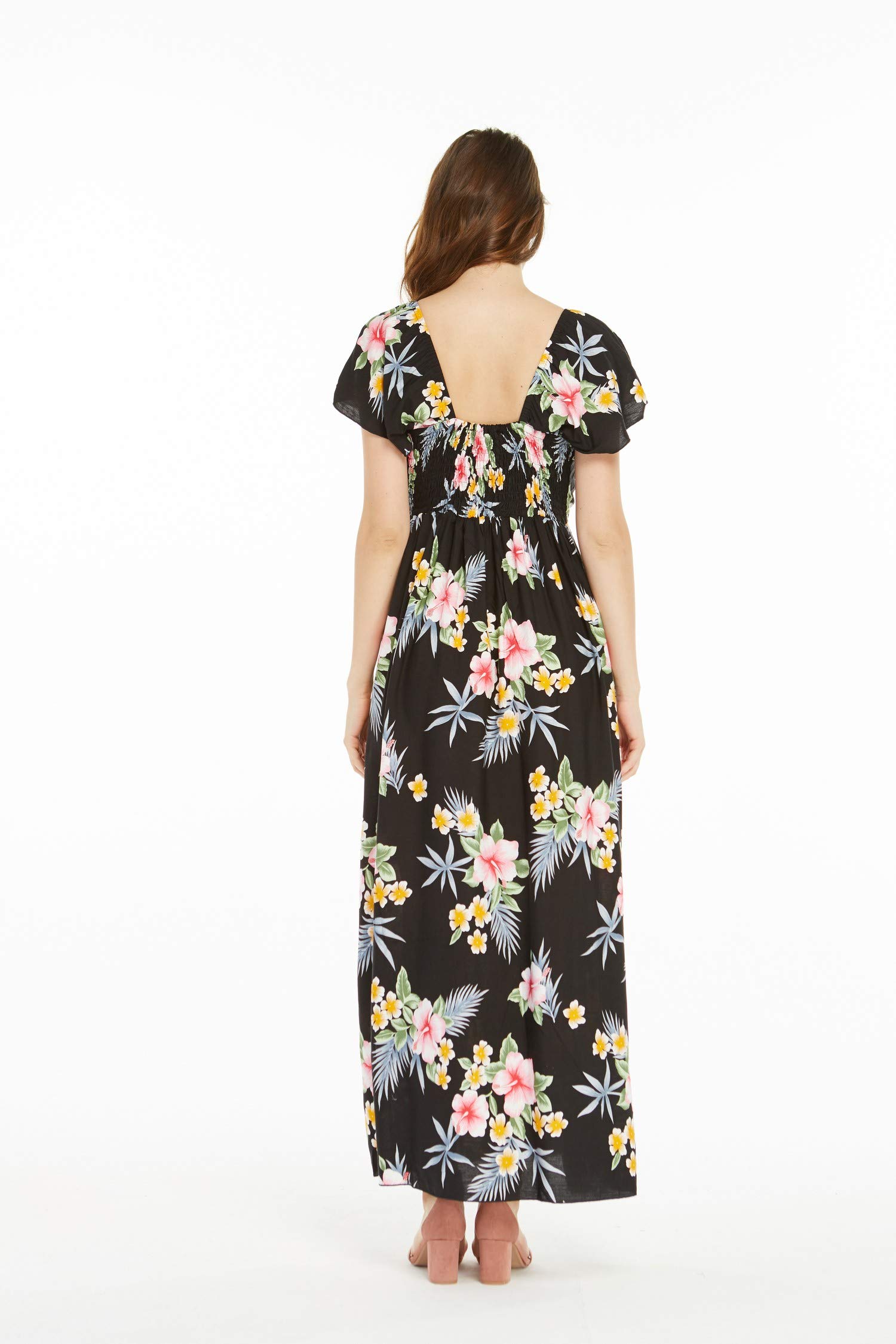 **Hawaiian Luau Couple Matching Aloha Shirts & Maxi Dress with Ruffle Sleeves – Hibiscus Print for Beach Vacations, Summer Parties, and Tropical Getaways**