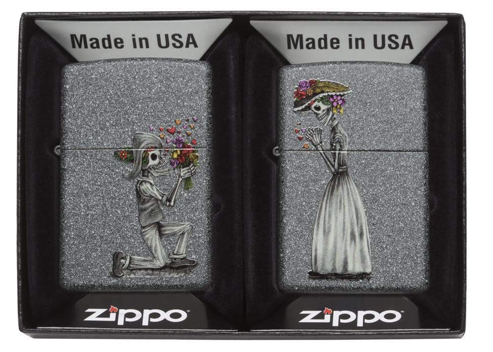 Zippo Skeleton Flowers Iron Stone Pocket Lighter Gift Set - Perfect for Outdoor Camping, Hiking, and Everyday Carry (EDC)