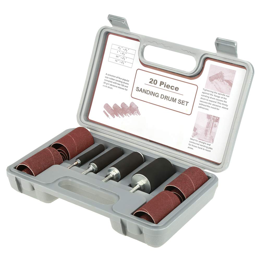 20PCS Spindle Sanding Drum Sander Kit with Storage Case - Sanding Drum Attachment for Drill Press & Spindle Sander - Perfect for Woodworking, Furniture Refinishing & DIY Projects