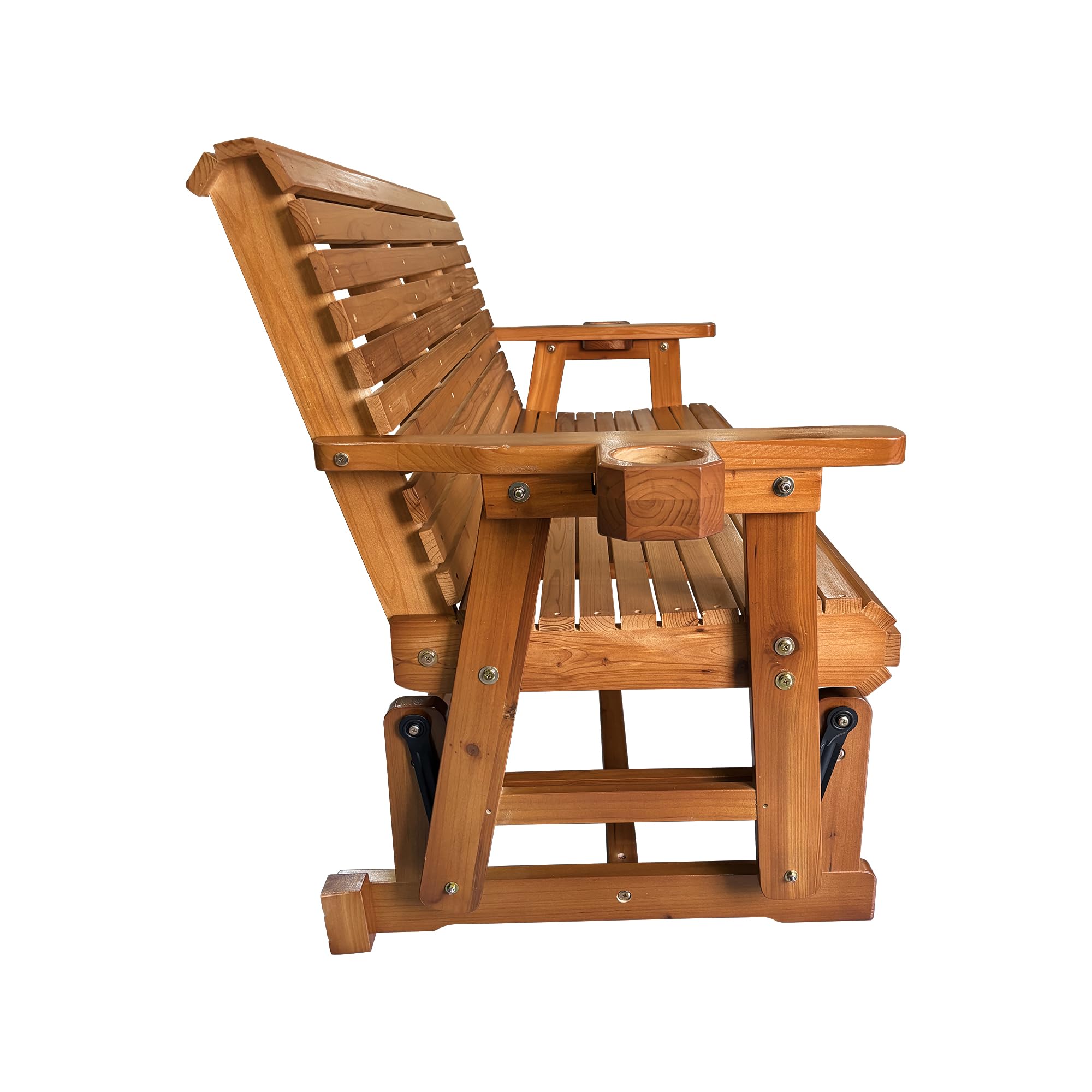 Fortune Candy 3-Seater Patio Glider with Cup Holders - High Roll Back & Deep Contoured Seat - Heavy Duty 800 lb Capacity - 5 Feet Teak Tone Outdoor Furniture - Perfect for Backyard, Garden, Deck or Poolside Relaxation