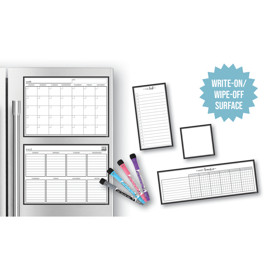 Black & White Dry Erase Magnetic Calendar Set - Reusable Monthly Planner for Fridge, Office & Home Organization - Perfect for Scheduling, Meal Planning & Family Activities