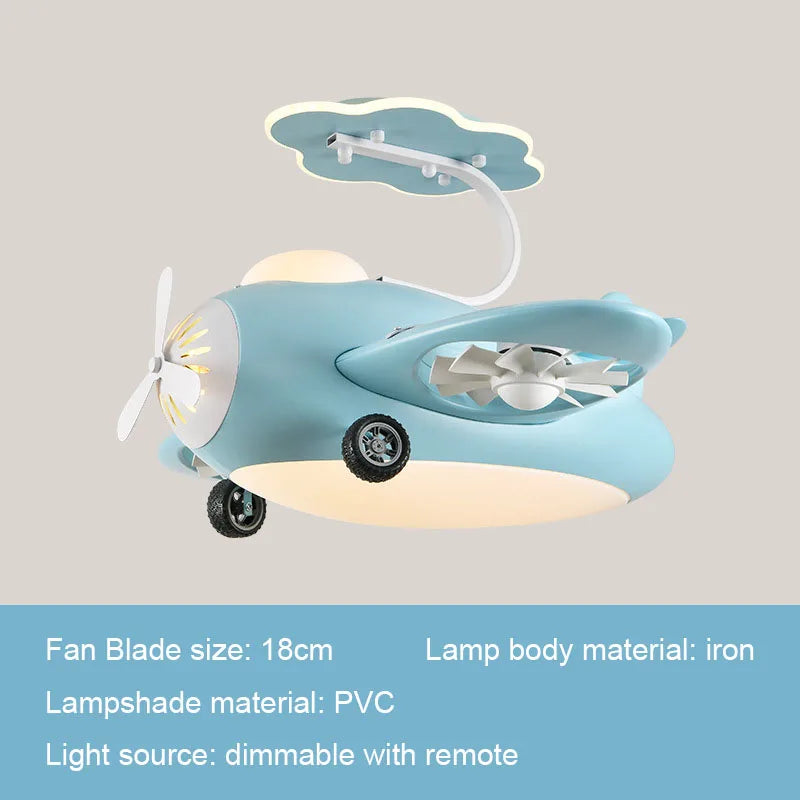 Kids Airplane Ceiling Fan Light - Remote Control LED Night Light for Children's Bedroom & Nursery Decor
