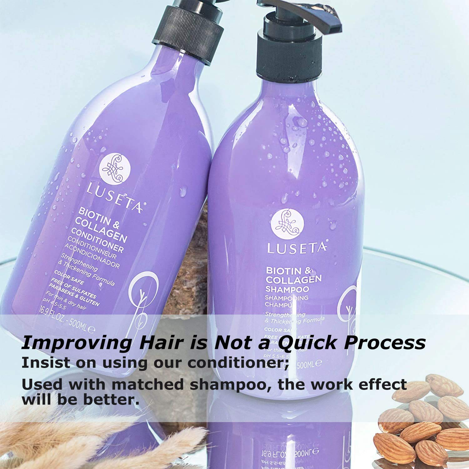 Luseta Biotin & Collagen Hair Conditioner for Hair Growth & Thickening - Argan Oil Infused to Repair Dry Damaged Hair - Sulfate Free, Paraben Free - 33.8oz for Daily Hair Care & Styling