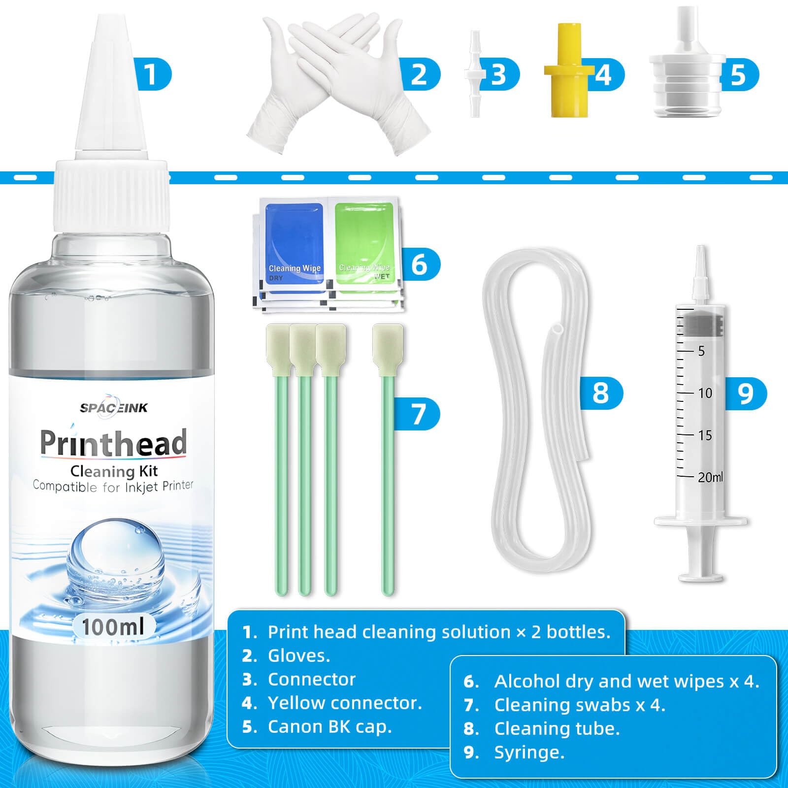 Epson Printer Printhead Cleaning Kit 200mL - Compatible with HP, Canon, Brother Inkjet Printers - Nozzle Cleaning Solution for Print Head Maintenance - Perfect for Office, Home & Photo Printing Use