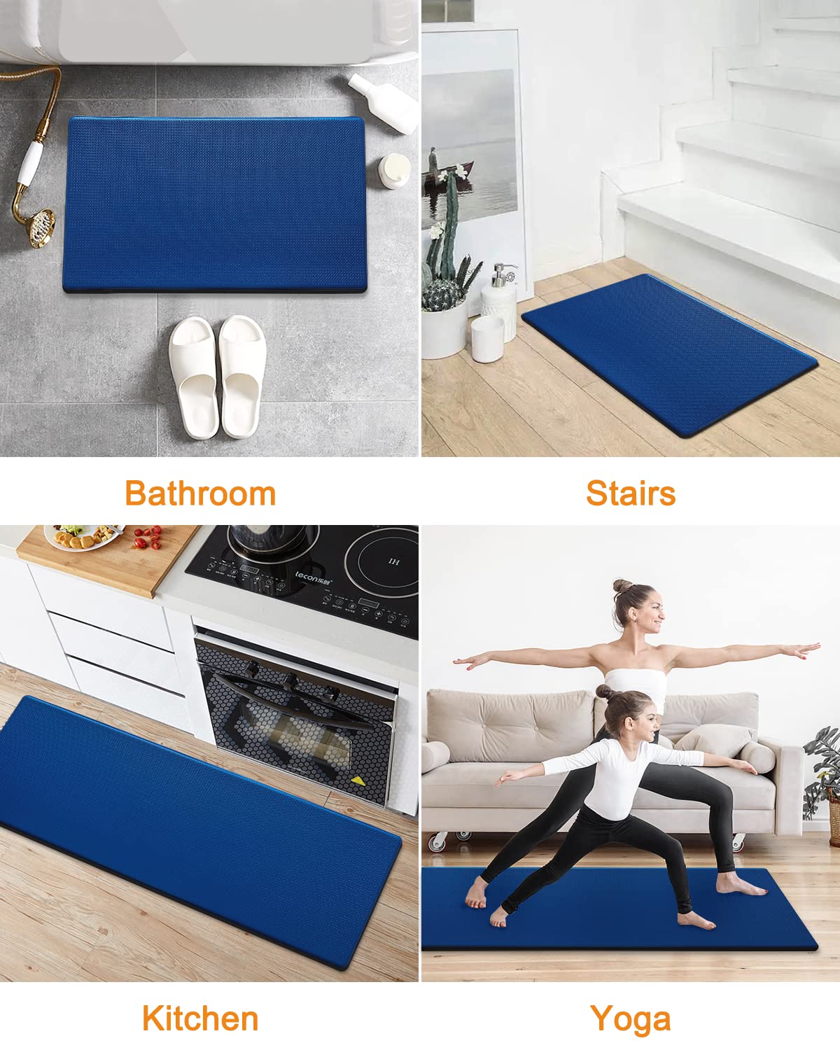 **Artnice Anti-Fatigue Kitchen Floor Mats - 2-Pack Memory Foam Comfort Mats, Waterproof & Non-Slip, Navy Blue (0.47