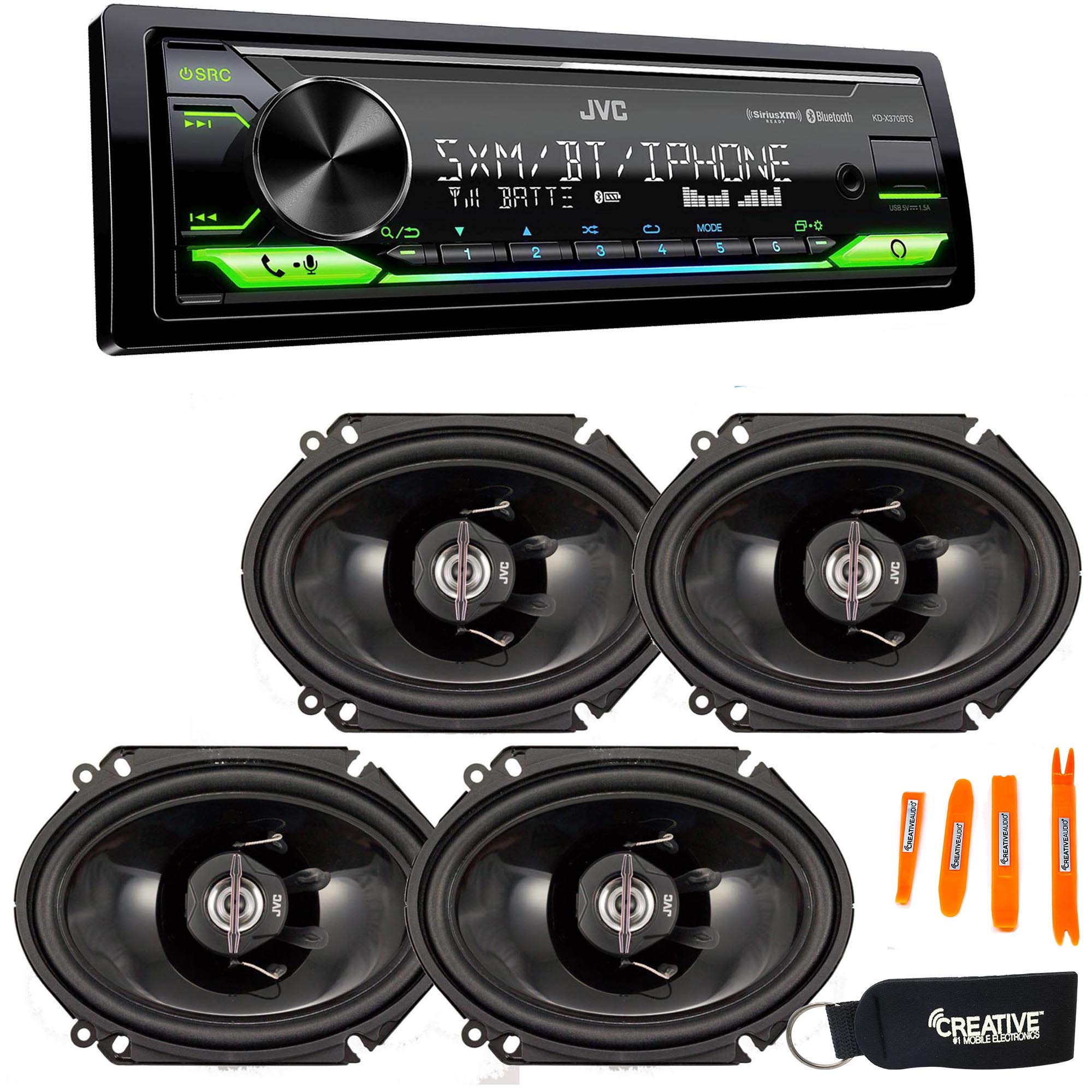 JVC KD-X370BTS Bluetooth Car Stereo with USB, SiriusXM Ready, Amazon Alexa Compatible - Includes Two Pairs of JVC 6x8 Speakers for Enhanced Car Audio Experience - Perfect for Road Trips, Commuting & Hands-Free Calling
