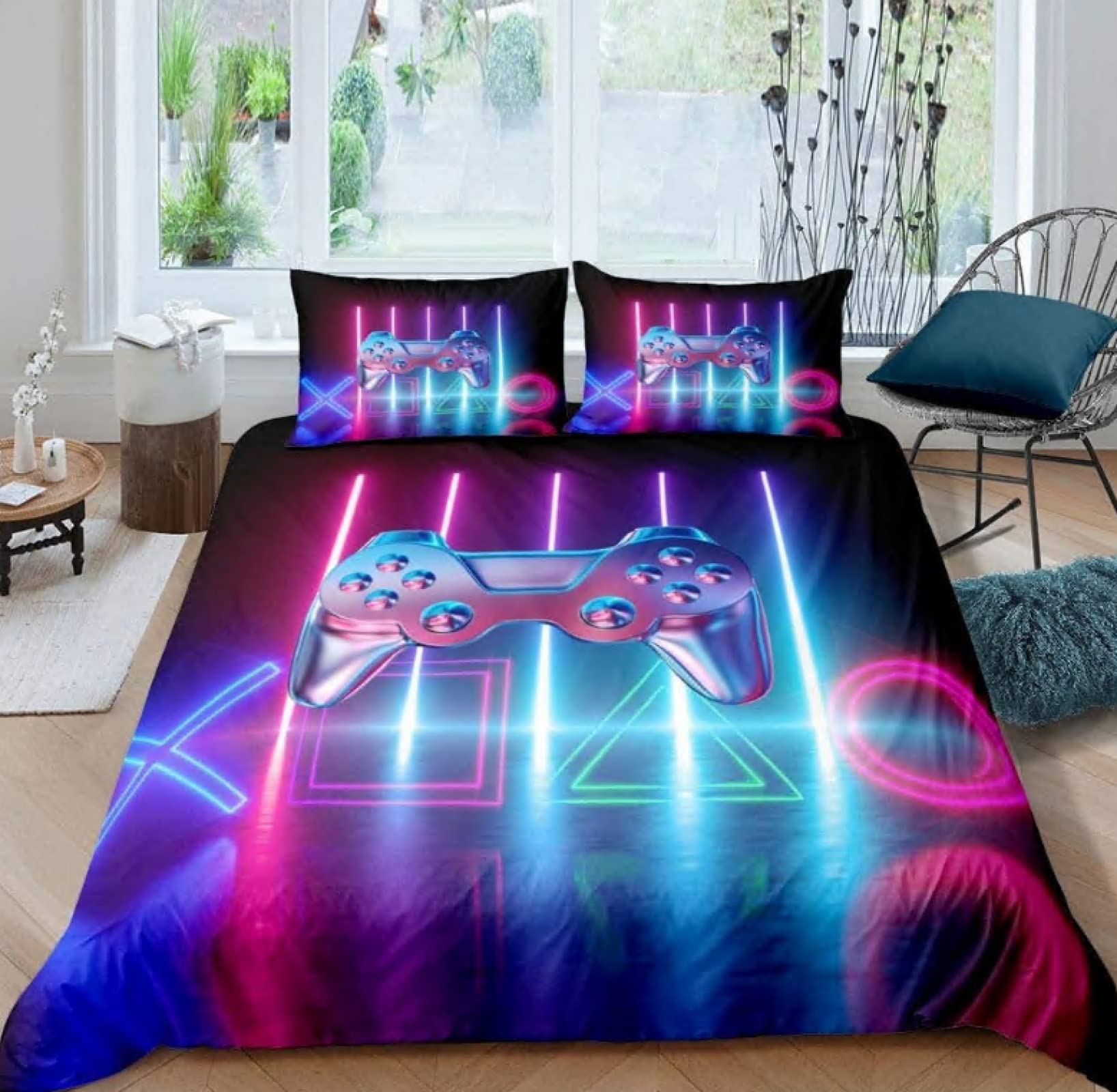 Boys Gaming Bedding Set - Video Game Comforter Cover with Gamepad Design, 3-Piece King Size 220x240cm - Perfect for Teen & Adult Gamer Bedroom Decor | Ideal for Gaming Rooms, Sleepovers & Esports Enthusiasts