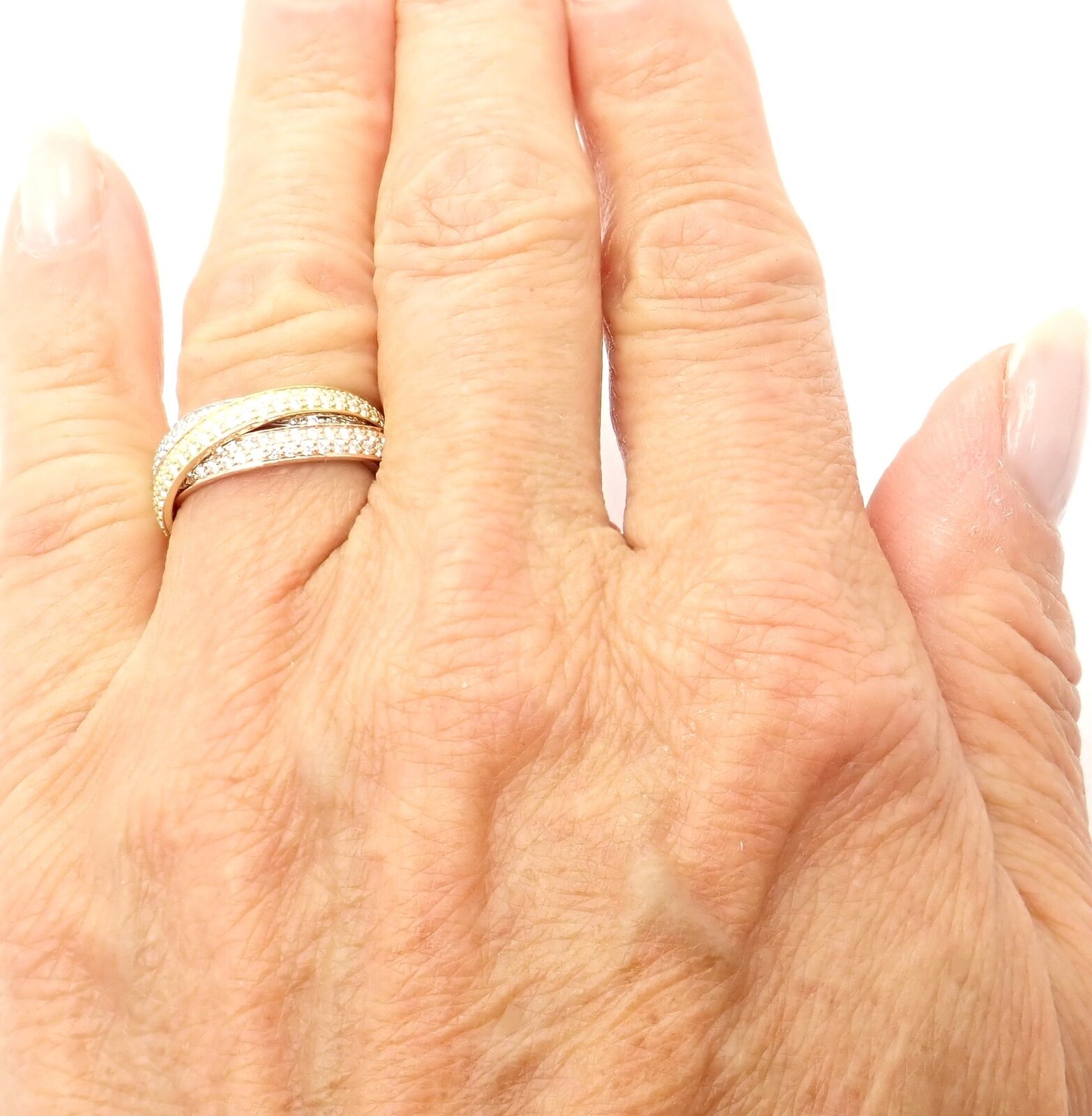 Authentic Cartier Trinity 18K Gold Diamond Small Model Band Ring Size 51 Certified - Luxury Wedding, Anniversary & Engagement Jewelry Gift for Women