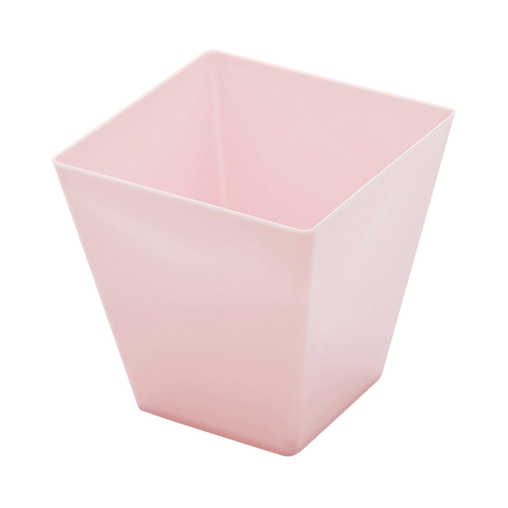 100 Pack 8 oz Square Pink Plastic Kova Cups & 100 Silver Mini Forks Set - Perfect for Birthday Parties, Baby Showers, and Wedding Receptions