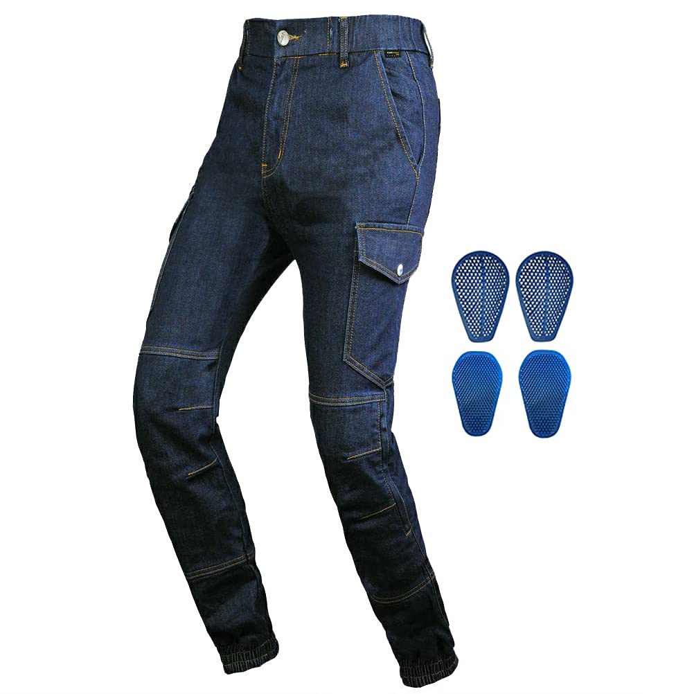 Motorcycle Riding Pants - Denim Jeans with Silica Gel Knee & Hip Armor Pads - Durable Protective Gear for Street & Off-Road Biking - Replacement Safety Equipment for Riders