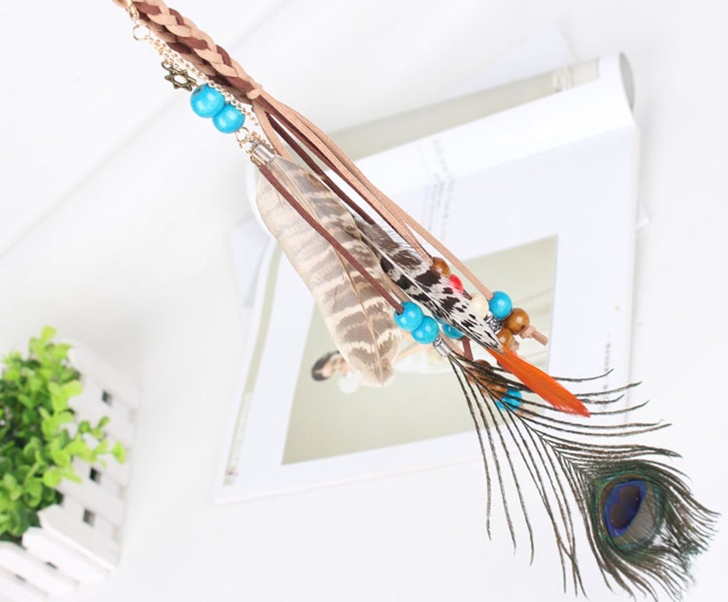 Handmade Bohemian Peacock Feather Headband - Colorful Ethnic Style Braided Hair Wrap for Women | Perfect for Festivals, Weddings & Boho Fashion Accessories