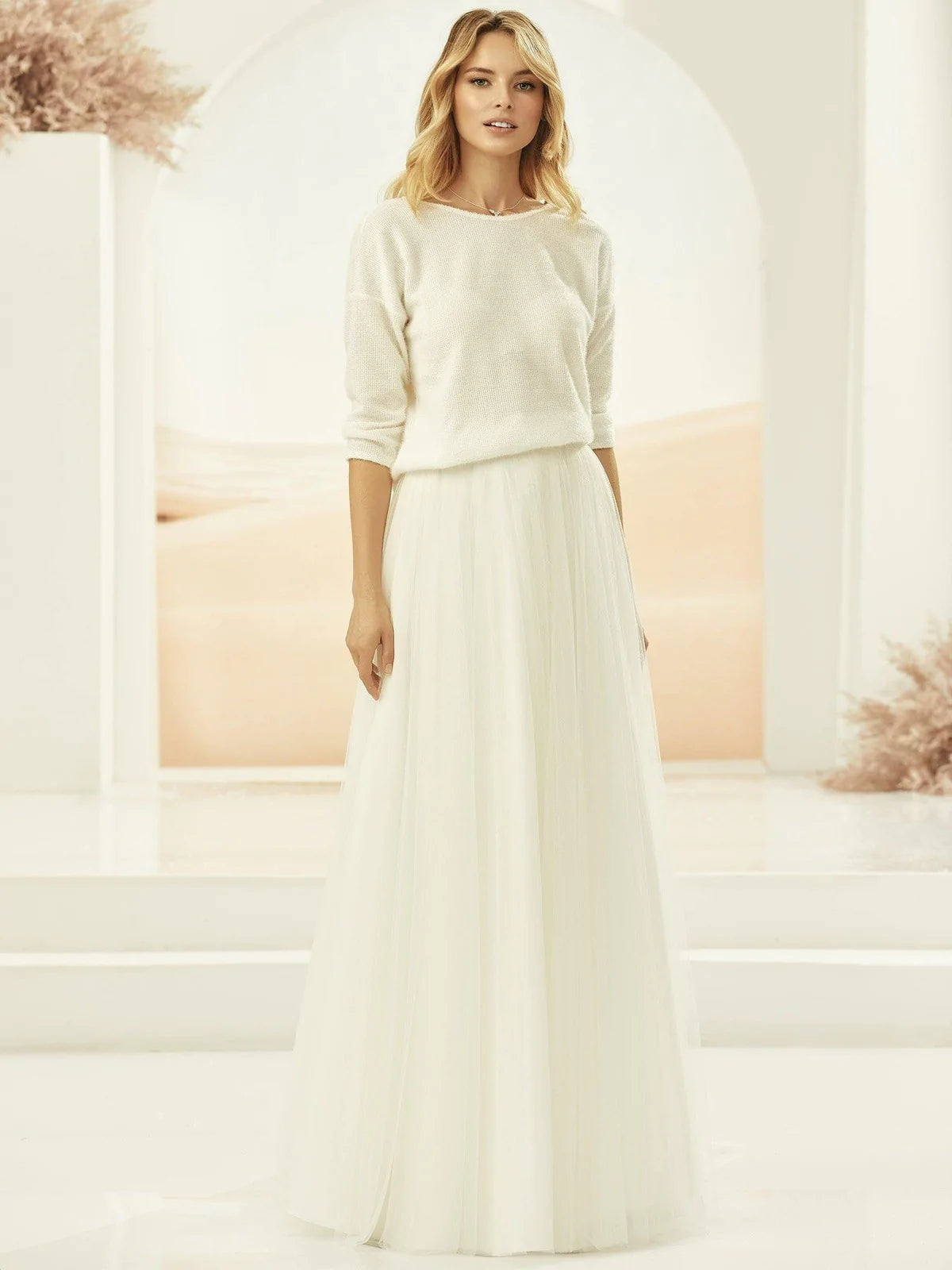 Bianco Evento Ivory Tulle Wedding Skirt with Train - Elegant Satin Waistband for Brides | Perfect for Church Ceremonies, Beach Weddings & Formal Receptions