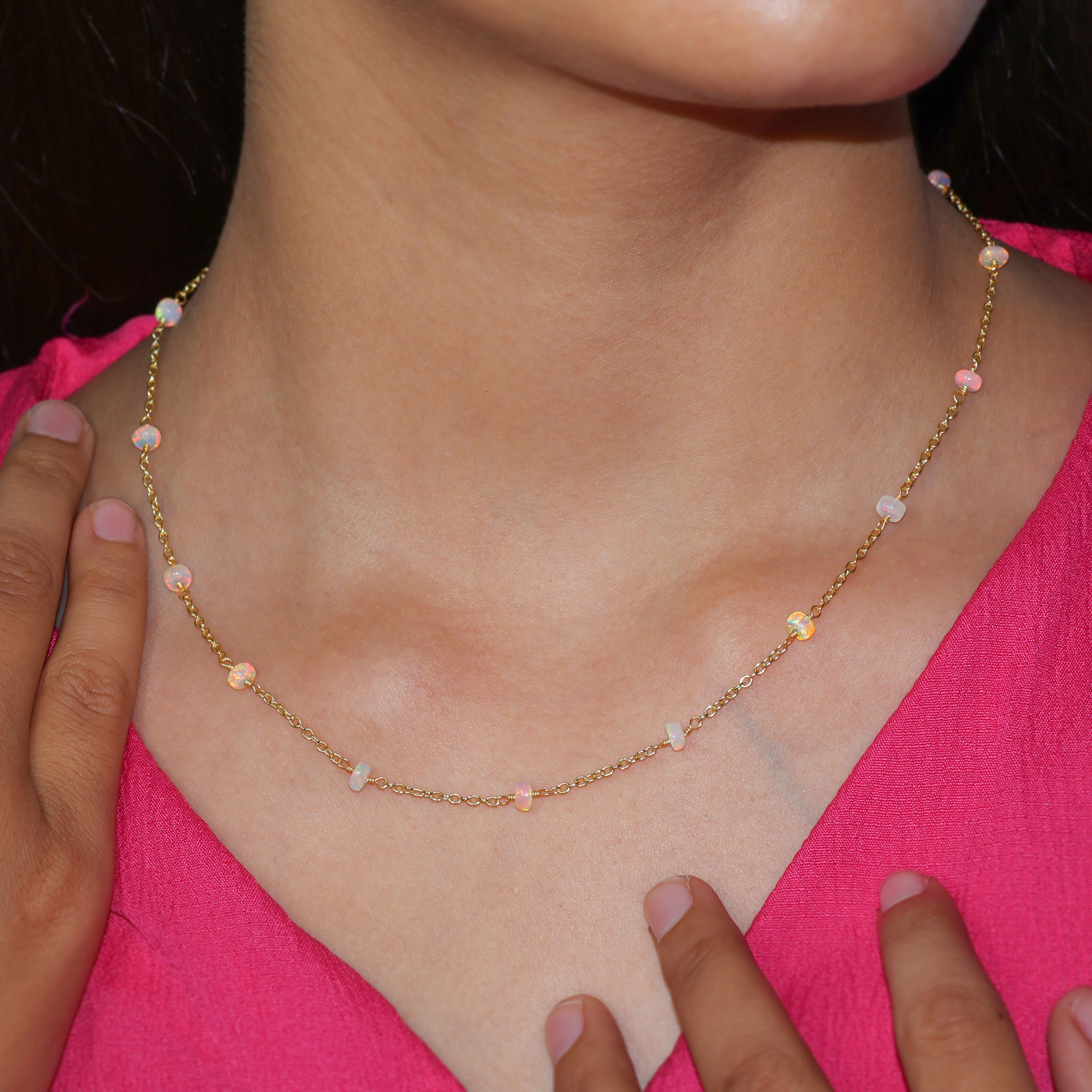 Elegant Beaded Chain Necklace for Women - Natural White Opal Gemstone Jewelry | Perfect for Weddings, Parties & Everyday Wear