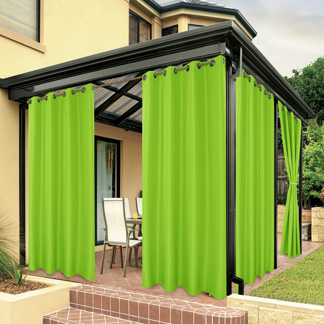 BONZER Outdoor Curtains for Patio - Water Resistant, Heavy Privacy & Sunlight Blocking - Grommet Top for Porch, Pergola, Gazebo - 1 Panel (54 x 120 Inches, Green) - Perfect for Backyard, Deck & Poolside Privacy