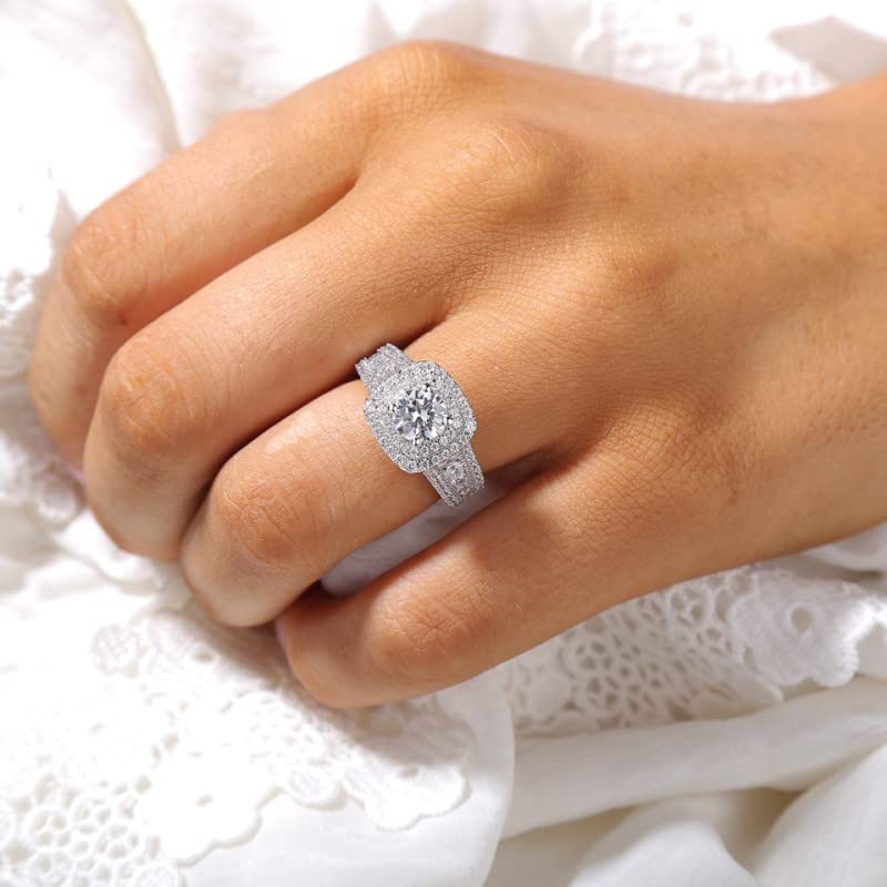 2CT Moissanite Engagement Ring for Women - 925 Sterling Silver Platinum Plated Wedding Band, Size 6 | Perfect for Proposals, Anniversaries & Bridal Jewelry Gifts