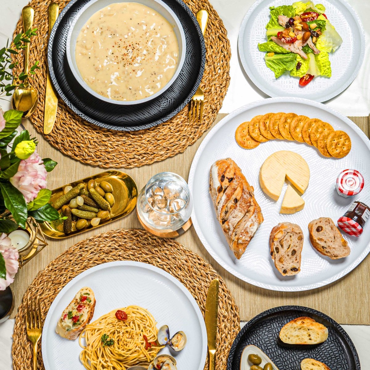 2-Piece Mono Melamine Round Platter Set - Black & White - Durable & Stylish Serving Dishes for Parties, Picnics, and Everyday Use