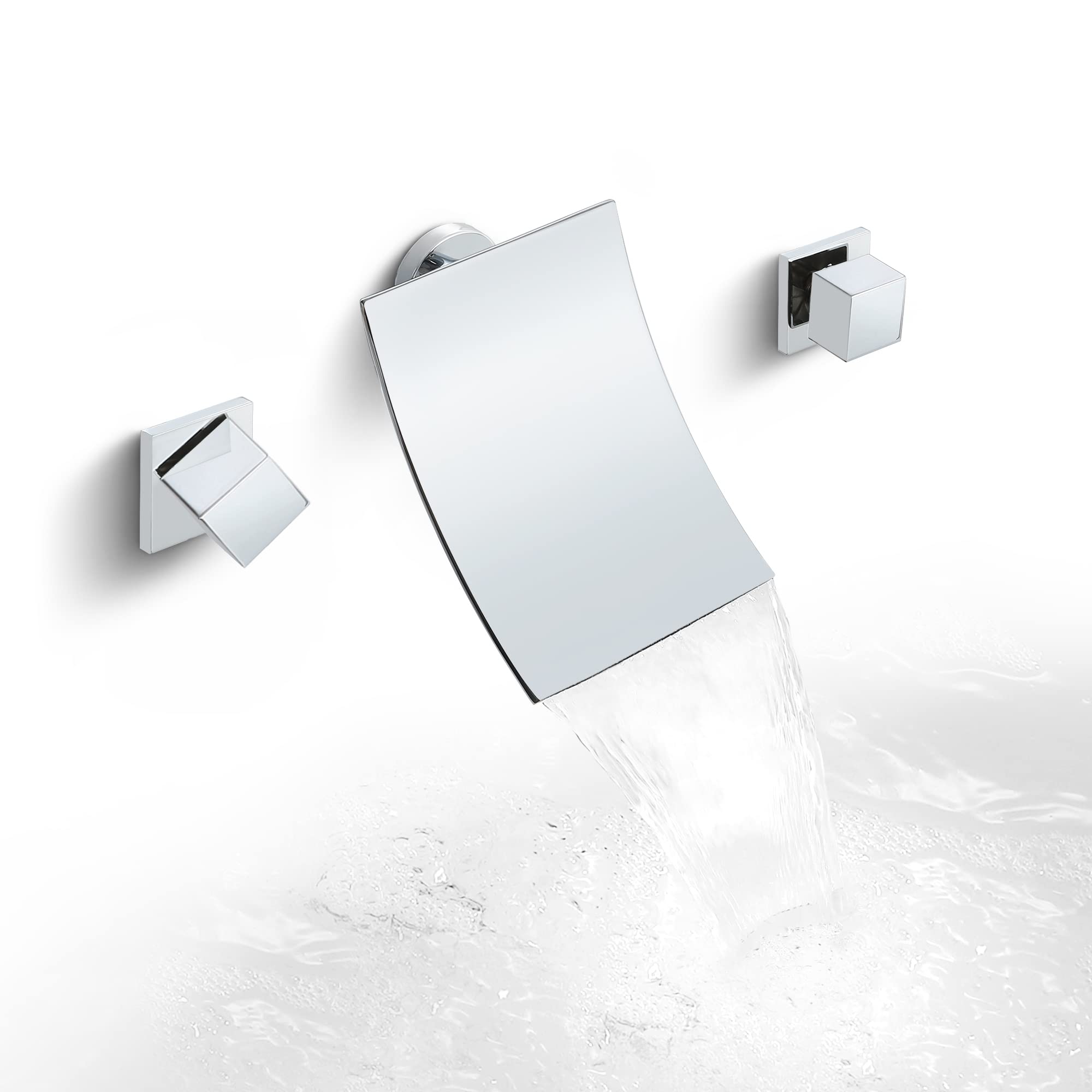 Wall Mounted Bathroom Sink Faucet - 2 Handle Waterfall Vessel Sink Tap with 6 Inch Spout, Polished Chrome Finish - Perfect for Modern Bathrooms, Powder Rooms & Spa Retreats