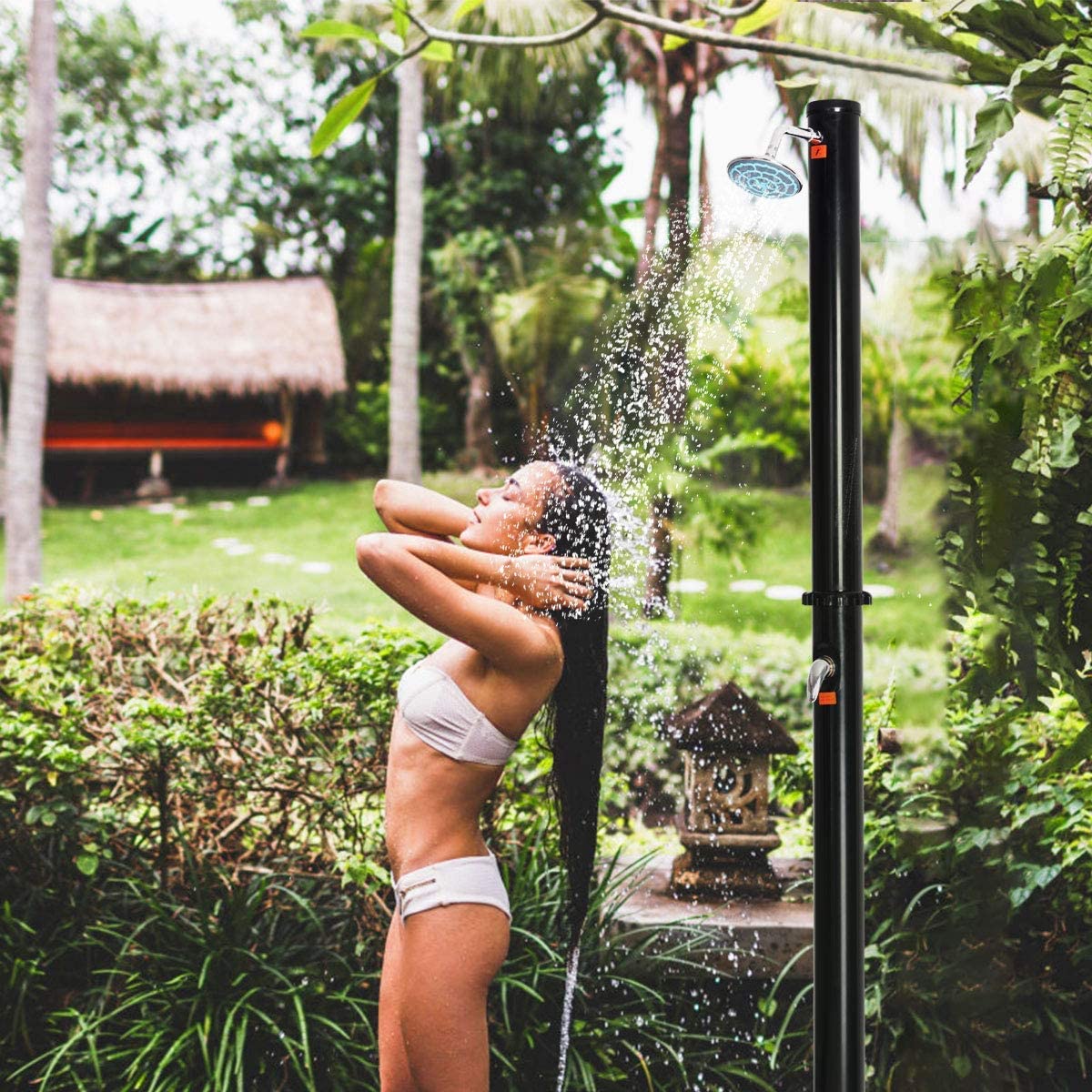 GRAFFY 7.2Ft 5.5 Gallon Solar Outdoor Shower with Adjustable Shower Head - Portable Camping Shower for Backyard, Poolside, Beach, RV & Travel - Easy Installation Black