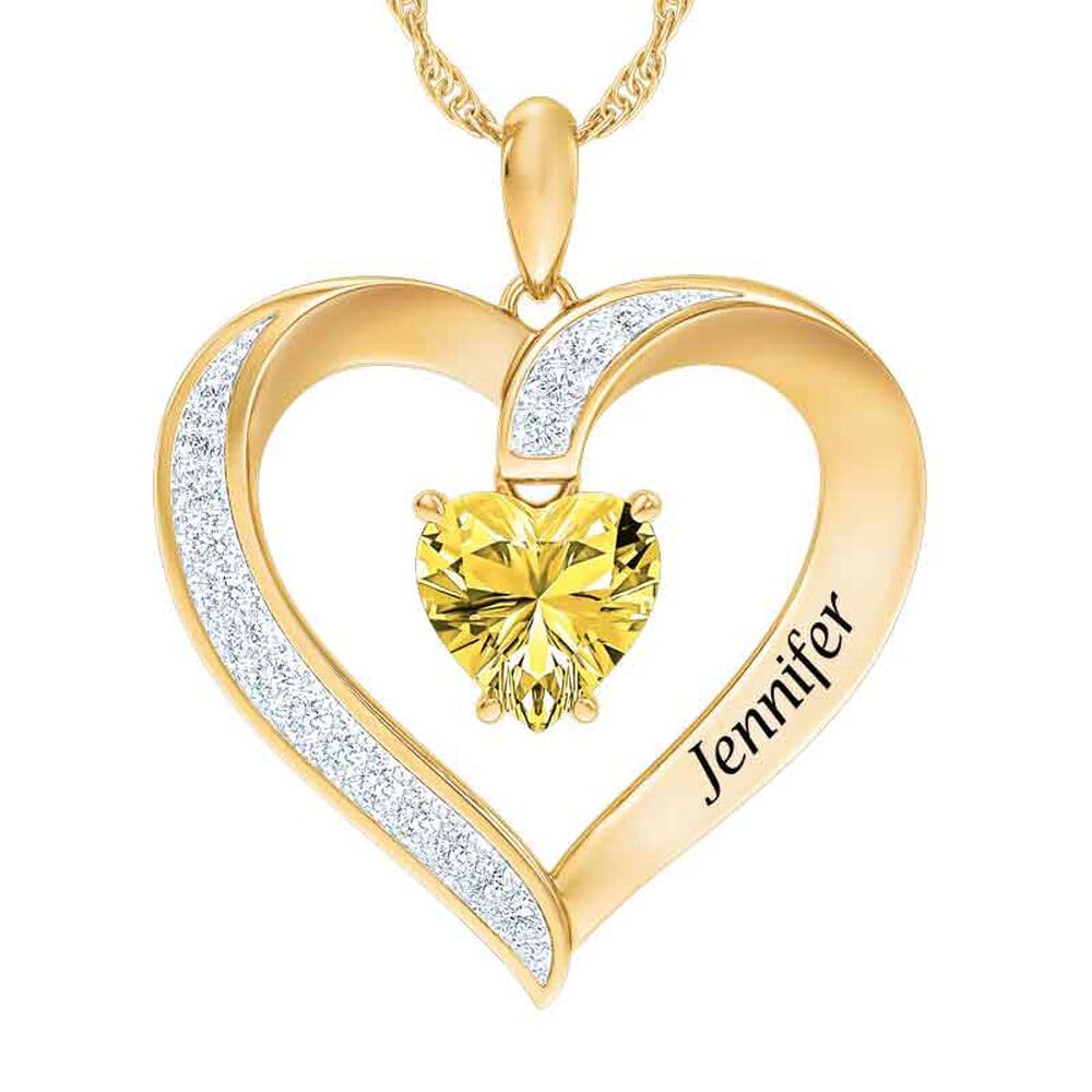 Danbury Mint Personalized March Birthstone Heart Pendant Necklace - Custom Engraved Jewelry Gift for Women, Mothers, Wives - Aquamarine Gemstone Pendant for Birthday, Anniversary & Valentine's Day