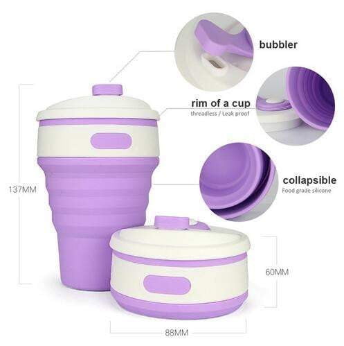 Collapsible Silicone Folding Travel Mug - BPA Free Reusable Water Bottle for Office, Camping, Hiking, Picnic & Outdoor Activities | Leak Proof Portable Coffee Cup