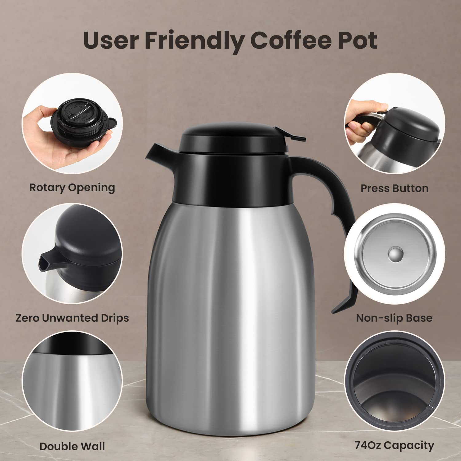 SYBO 12 Cup Commercial Coffee Maker with 74Oz Stainless Steel Thermal Carafe - Drip Coffee Brewer for Office, Restaurant & Home Use (Model SF-CB-1AA) | Perfect for Large Gatherings, Breakfast Service & Daily Coffee Brewing