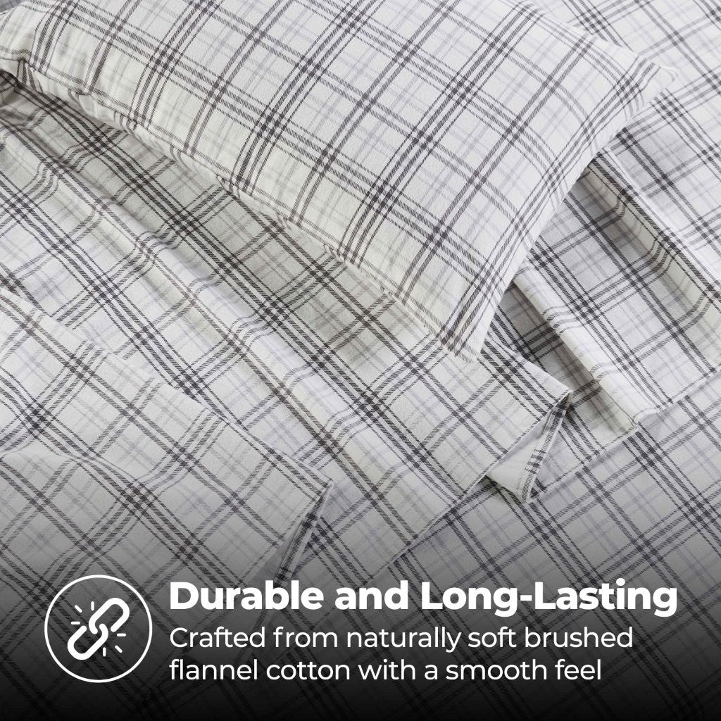 Soft Plaid Flannel Cotton Bed Sheet Set - Classic Farmhouse Style with Deep Pockets - Perfect for Cozy Winter Nights & Rustic Home Decor