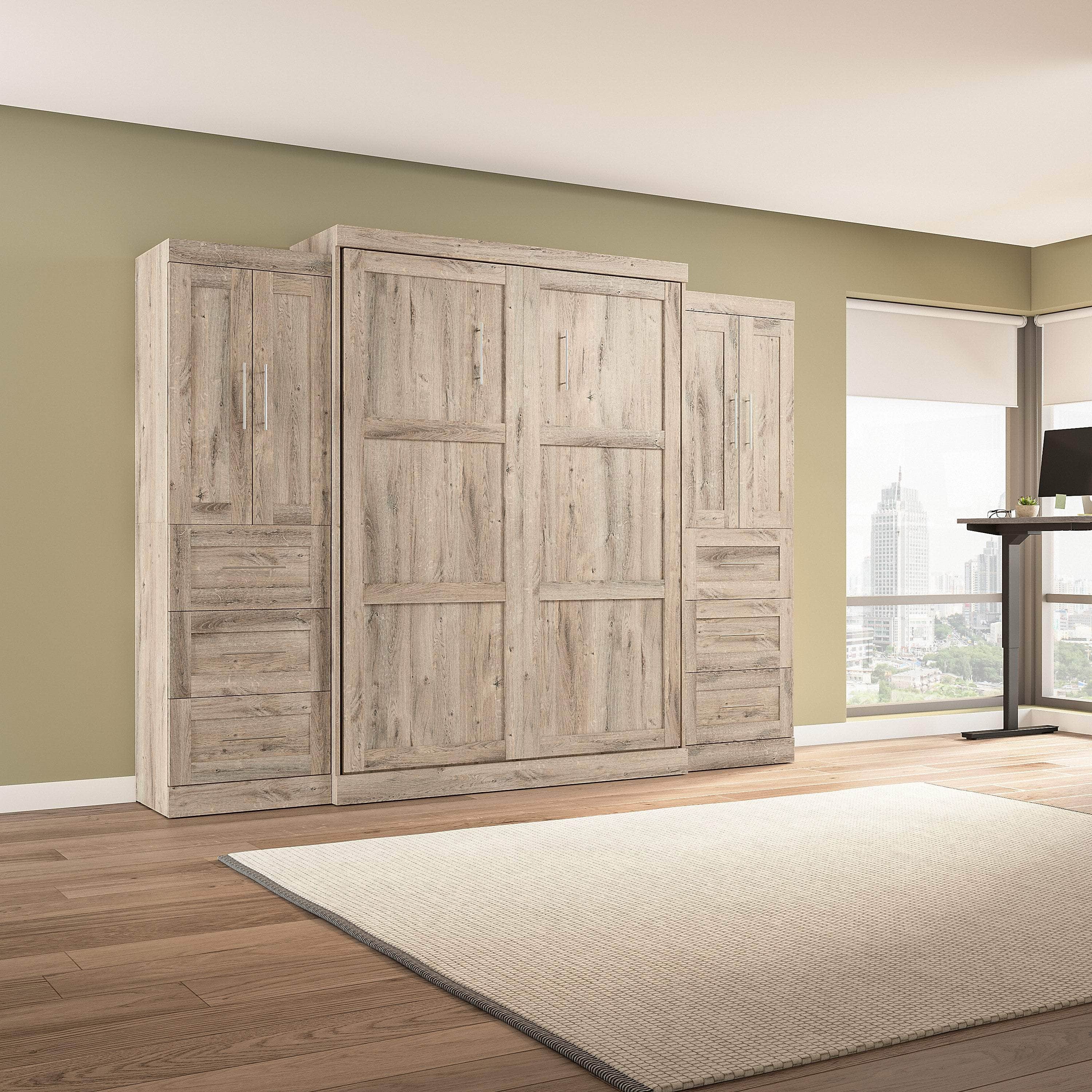 Pur Queen Murphy Wall Bed with Closet Storage Cabinets (115W) - 7 Color Options - Space-Saving Solution for Small Apartments, Guest Rooms & Home Offices