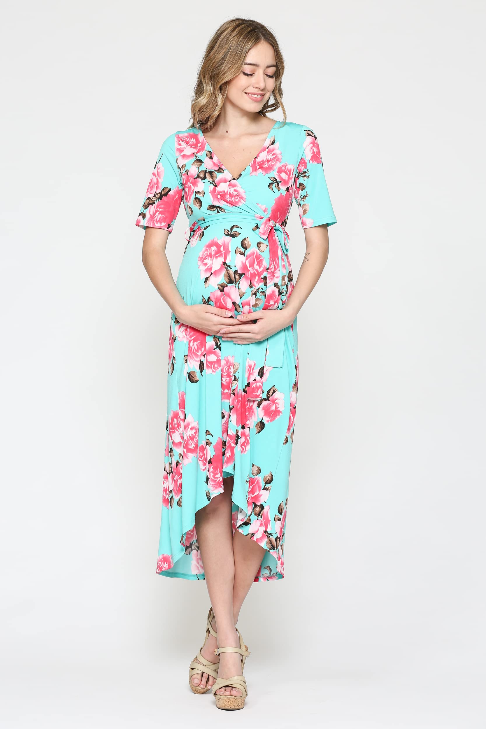 Stylish Women's Maternity Wrap Dress - Mid-Length with Adjustable Waist Belt | Perfect for Pregnancy, Nursing & Special Occasions