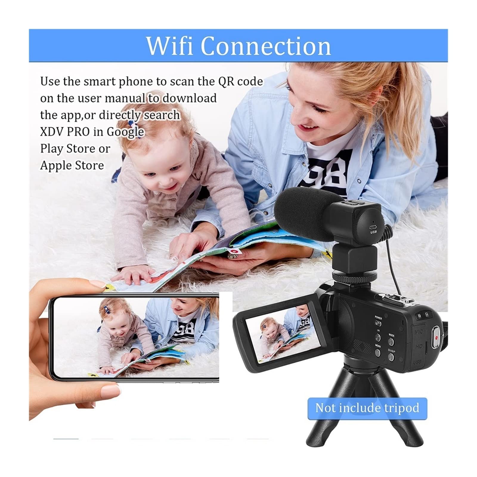 4K Professional Camcorder with Fill Light & 16X Zoom - Perfect for Vlogging & Streaming