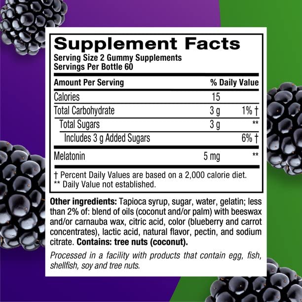 Extra Strength Melatonin 5mg Gummies - BlackBerry Flavor, 120 Count (2 Bottles) | Natural Sleep Aid Supplement for Adults & Kids | Perfect for Jet Lag, Shift Work & Insomnia Relief
