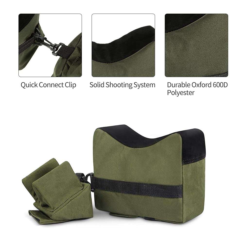 Shooting Rest Bags - Front & Rear Rifle Support Sandbag Stand Holders with 600D Polyester for Hunting & Target Practice - Perfect for Bench Rest Shooting, Long Range Precision, and Firearm Stability (Unfilled Bags)