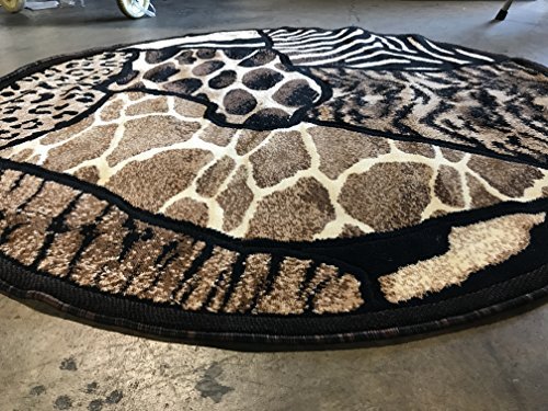 Masada Rugs 6x6 Round Faux Animal Print Area Rug - Zebra Leopard Tiger Black Skin Design (70
