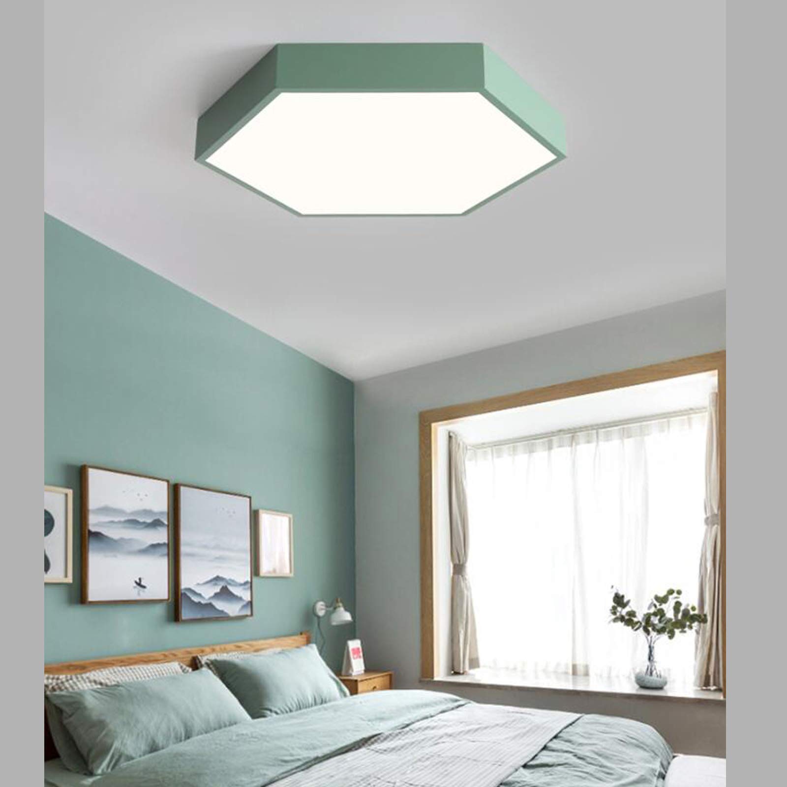 Nordic Hexagonal LED Ceiling Light - Ultra-Thin Modern Ceiling Lamp for Office & Kindergarten - 60cm Pink Indoor Lighting (Perfect for Minimalist Home & Commercial Spaces)