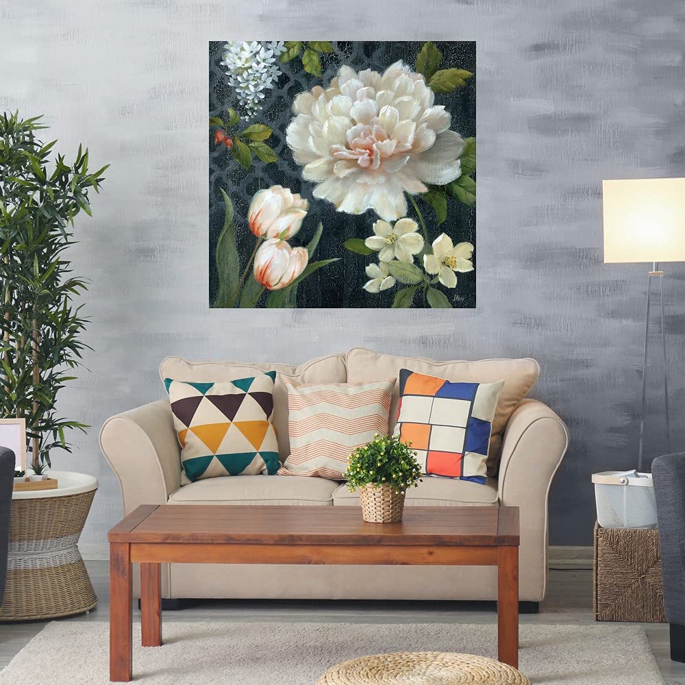 Midnight Garden II Botanical Canvas Wall Art - 37x37 Inch Hand-Painted Floral Decor for Bathroom & Bedroom | Nature-Inspired Home Decor by Artist Nan | Perfect for Spa, Living Room & Office Decor