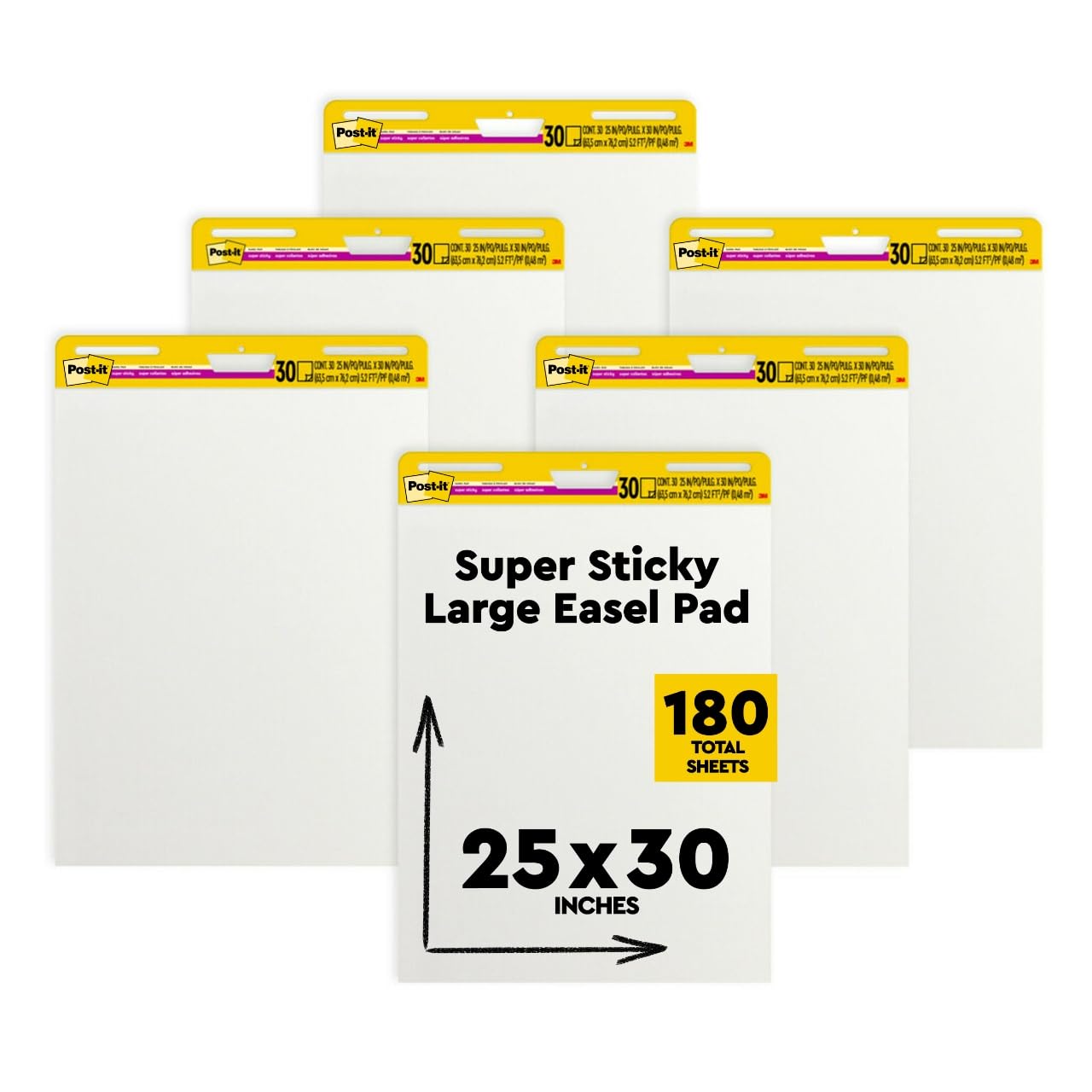 Post-it Super Sticky Easel Pad - 25 x 30 Inches Large White Premium Flip Chart Paper, 30 Sheets/Pad, 6 Pads Pack (559VAD6PK) - Perfect for Office Meetings, Classroom Presentations & Creative Brainstorming Sessions
