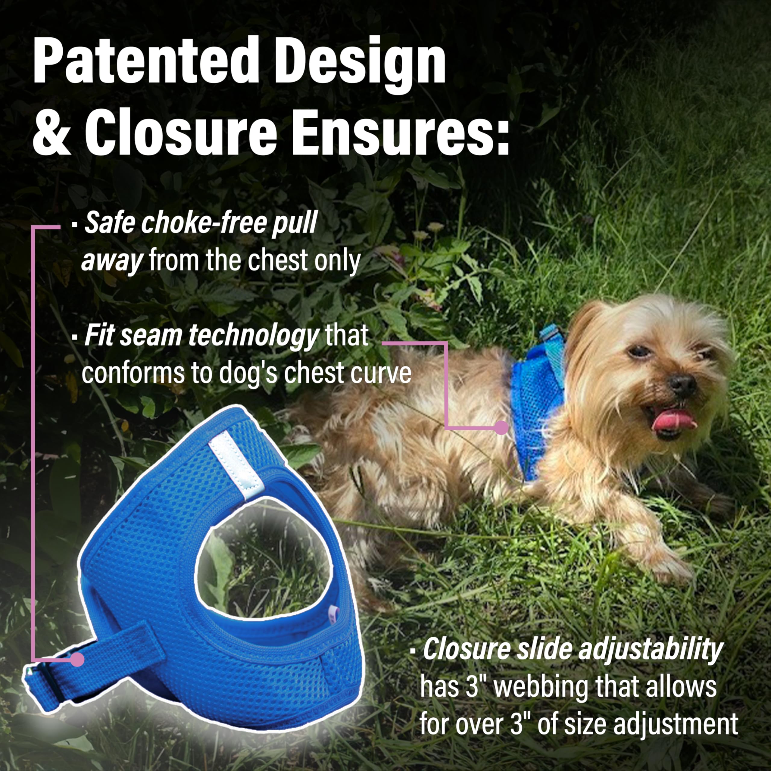 Doggie Design No-Choke Dog Harness - Breathable Mesh Polyester Pet Vest with Easy Step-in Design | Comfortable & Adjustable Dog Harness for Walking & Training (Cobalt Blue, Medium) - Perfect for Daily Walks, Hiking & Outdoor Adventures
