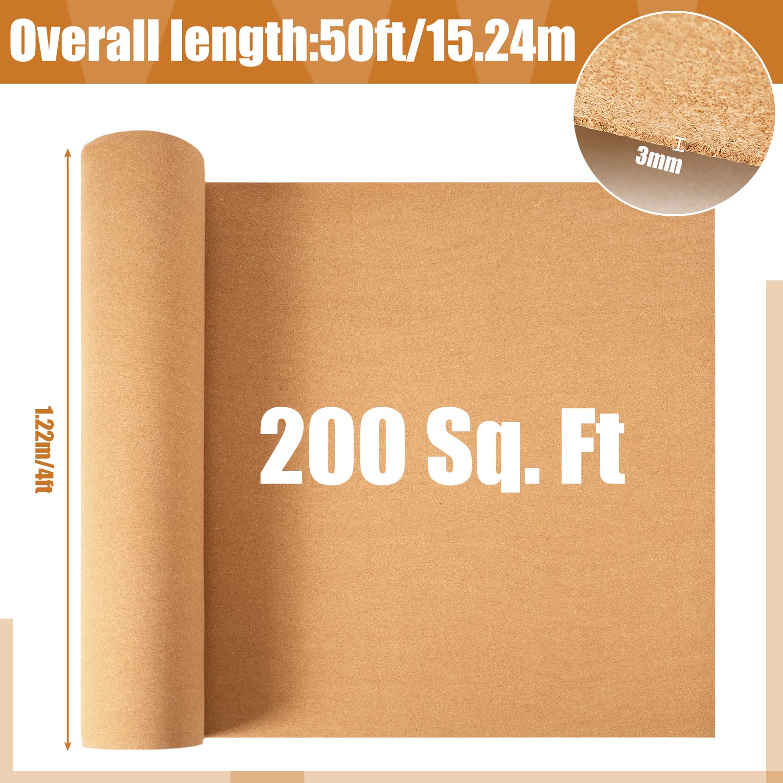 200 Sq. Ft. Natural Cork Underlayment Roll (3mm Thick, 48