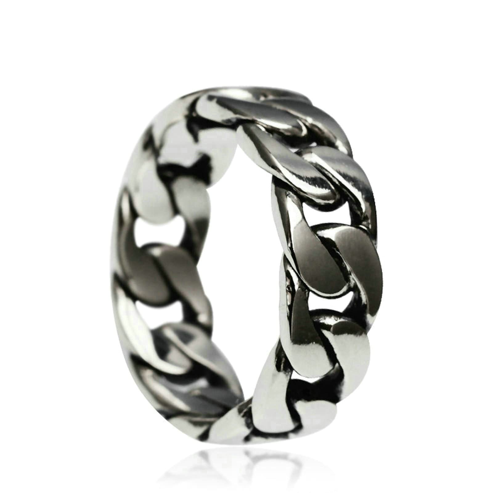 Sterling Silver Men's Rings - 6MM Cuban Chain Wedding Band for Men (Size 6-11.5) - Perfect for Engagements, Anniversaries & Everyday Wear