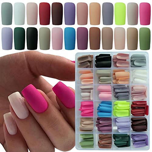 LoveOurHome 576pc Square Press on Nails - Long Matte Fake Nails with Full Cover Tips, 24 Colors Acrylic Artificial Nails for Women & Girls | Perfect for Parties, Weddings, Daily Wear & Nail Art