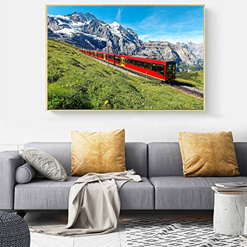 16x20 Inch Frameless Travel Train Landscape Wall Art Painting - Modern Canvas Print for Living Room, Bedroom & Office Decor - Perfect for Home, Apartment & Workspace