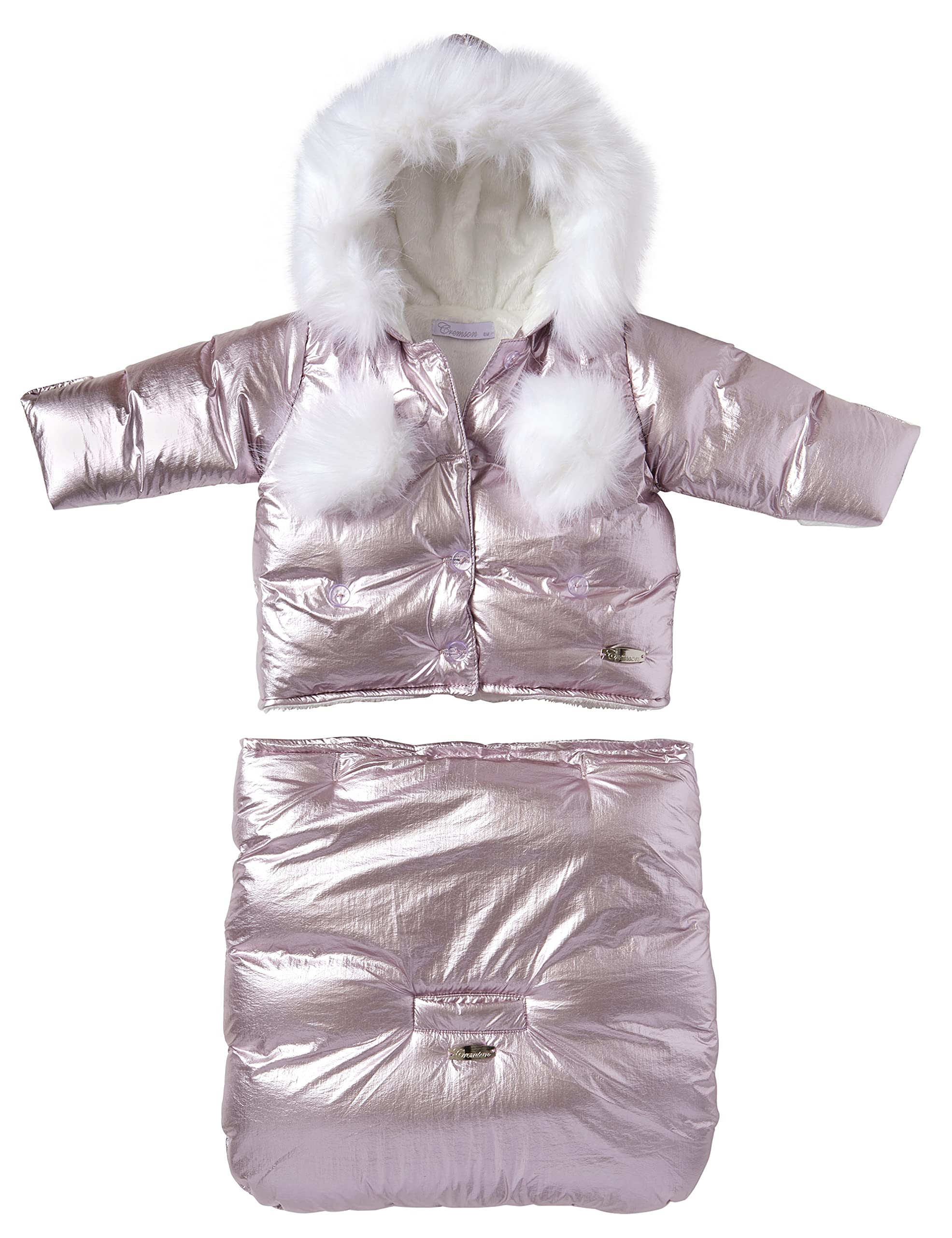 **Cremson Girls & Boys Newborn Baby Puffer Snowsuit Bunting Set - Rose Metallic 2-Piece (0-6 Months) | Warm Winter Outfit for Infants | Perfect for Stroller Walks, Outdoor Play & Cold Weather**