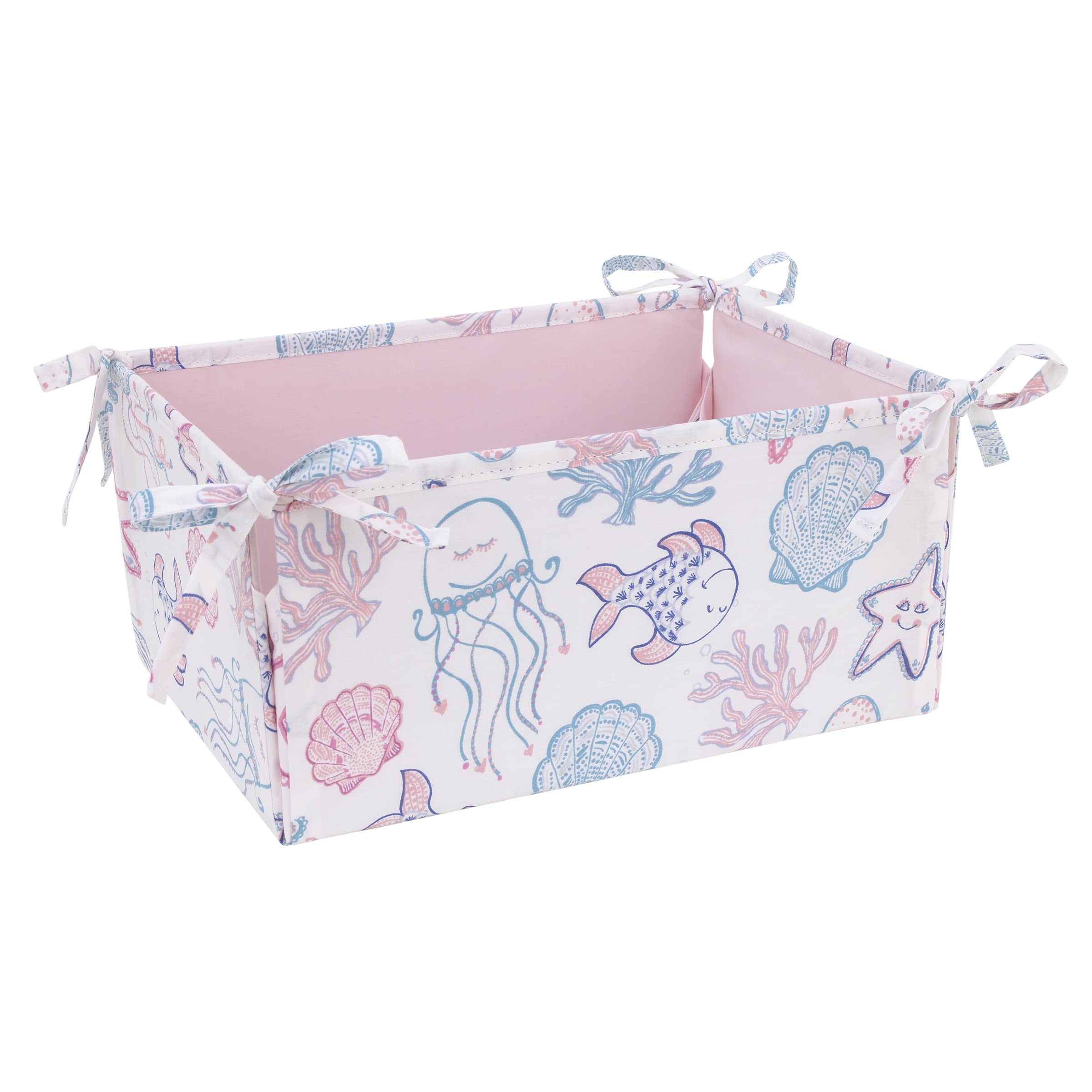 NoJo Mermaid Lagoon 4-Piece Nursery Crib Bedding Set - Pink Blue White Ocean Theme Baby Crib Set with Comforter, Fitted Sheet, Skirt & Storage Caddy | Perfect for Girls' Underwater Themed Nursery Decor & Baby Shower Gifts