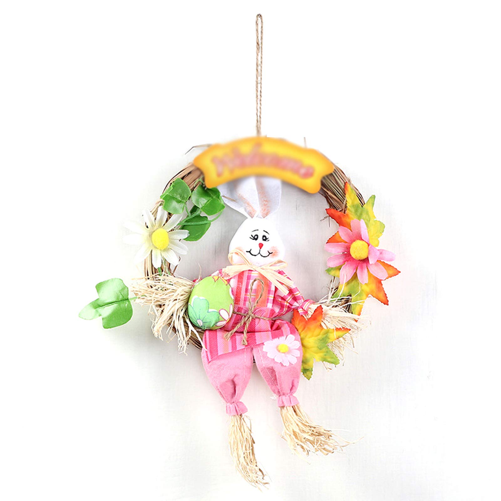 Tauzveok Artificial Spring Floral Wreath for Front Door Decor - Easter Wreath with Colorful Eggs & Bunny, Pink Home Wall Hanging - Perfect for Easter Decorations, Front Door Welcome, Window Display, and Seasonal Home Decor