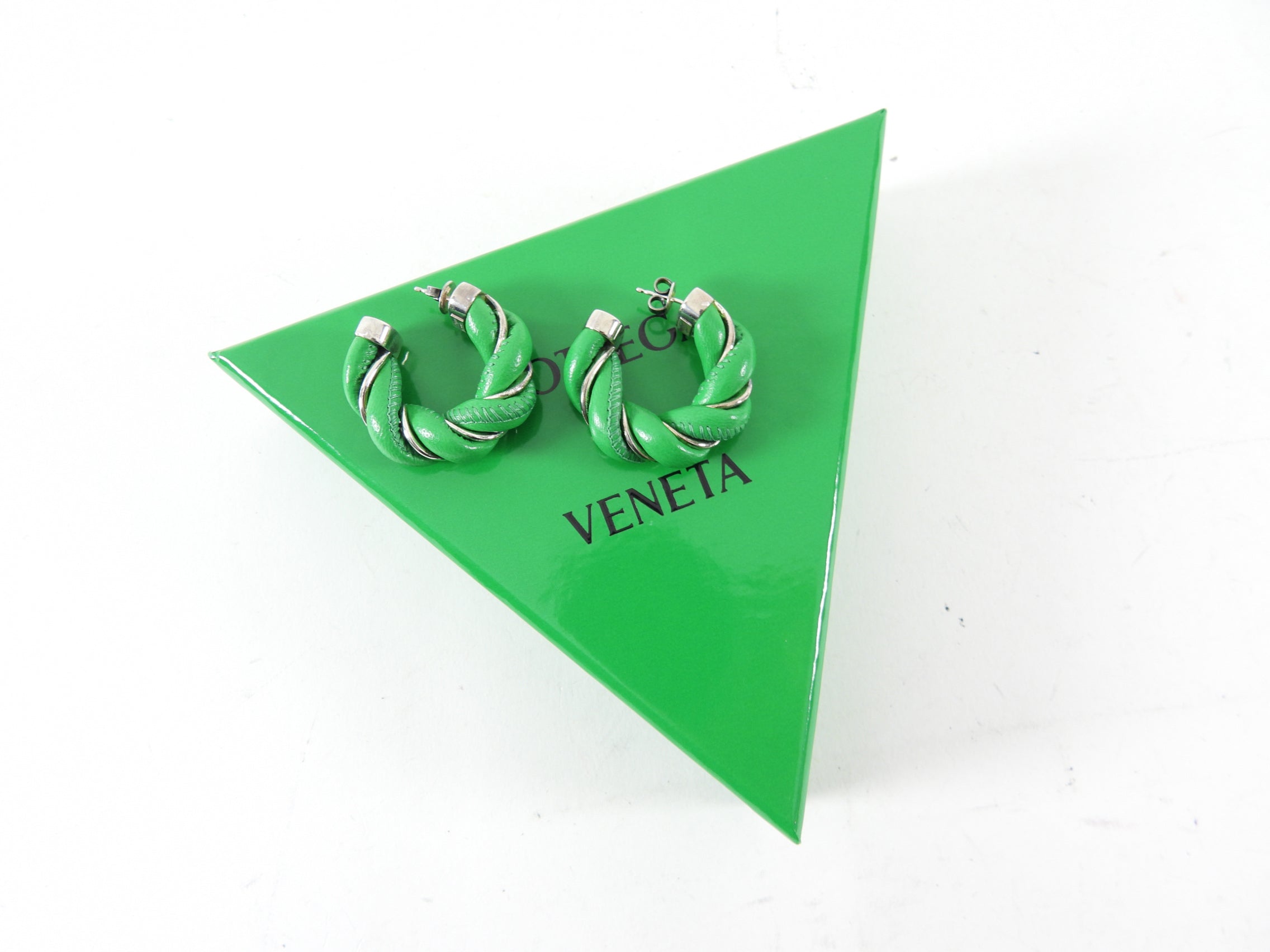 Bottega Veneta Green Leather Twist Hoop Earrings for Women - Luxury Designer Statement Jewelry for Parties, Weddings & Everyday Wear
