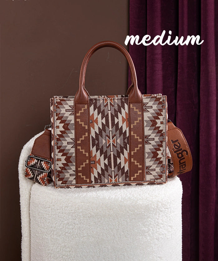 Wrangler Aztec Print Whipstitch Canvas Tote Bag Set - Stylish & Durable Handbag for Women, Perfect for Shopping, Beach & Everyday Use