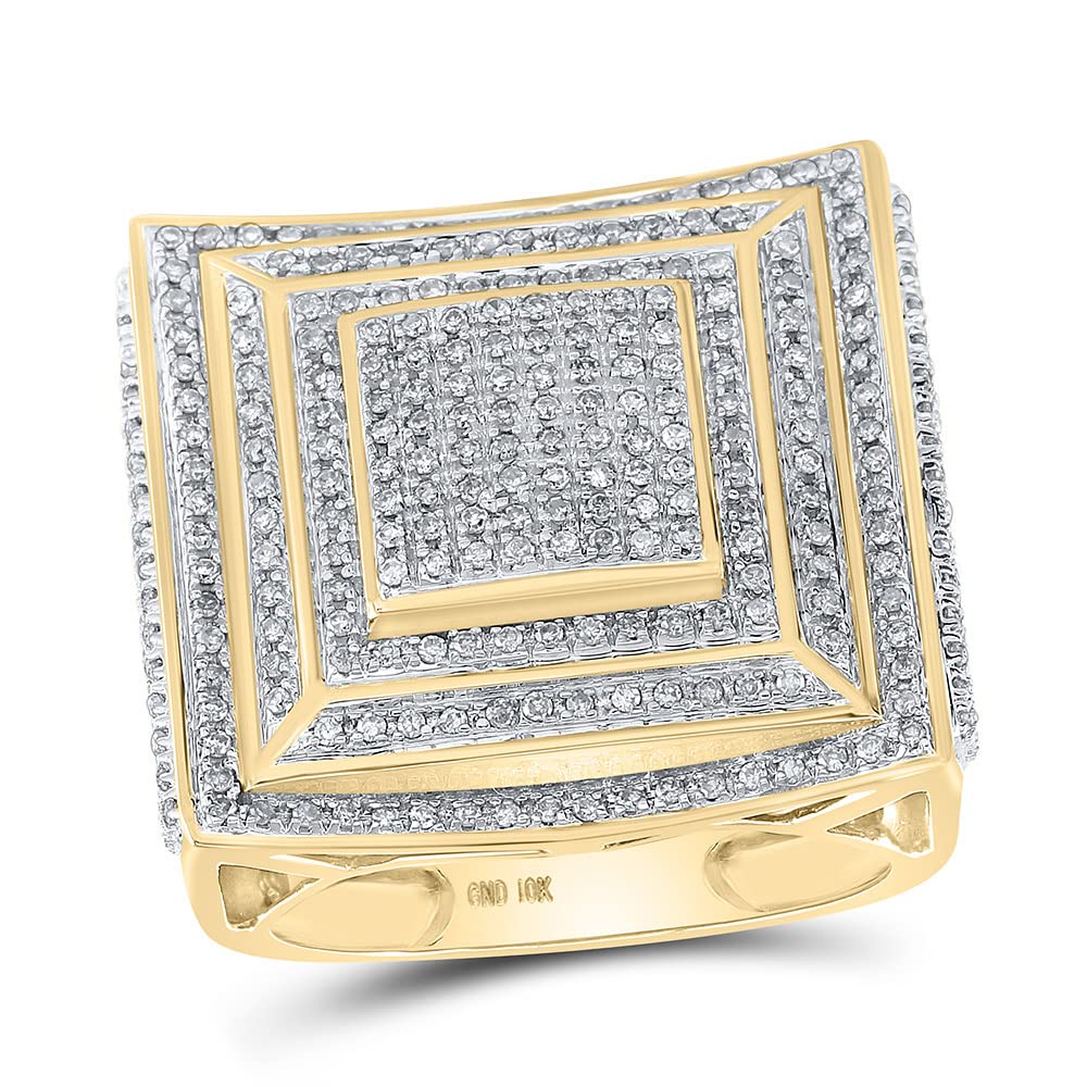 10K Yellow Gold Men's Round Diamond Square Ring - 1 CTTW Wedding Band, Anniversary Gift, Engagement Ring for Him