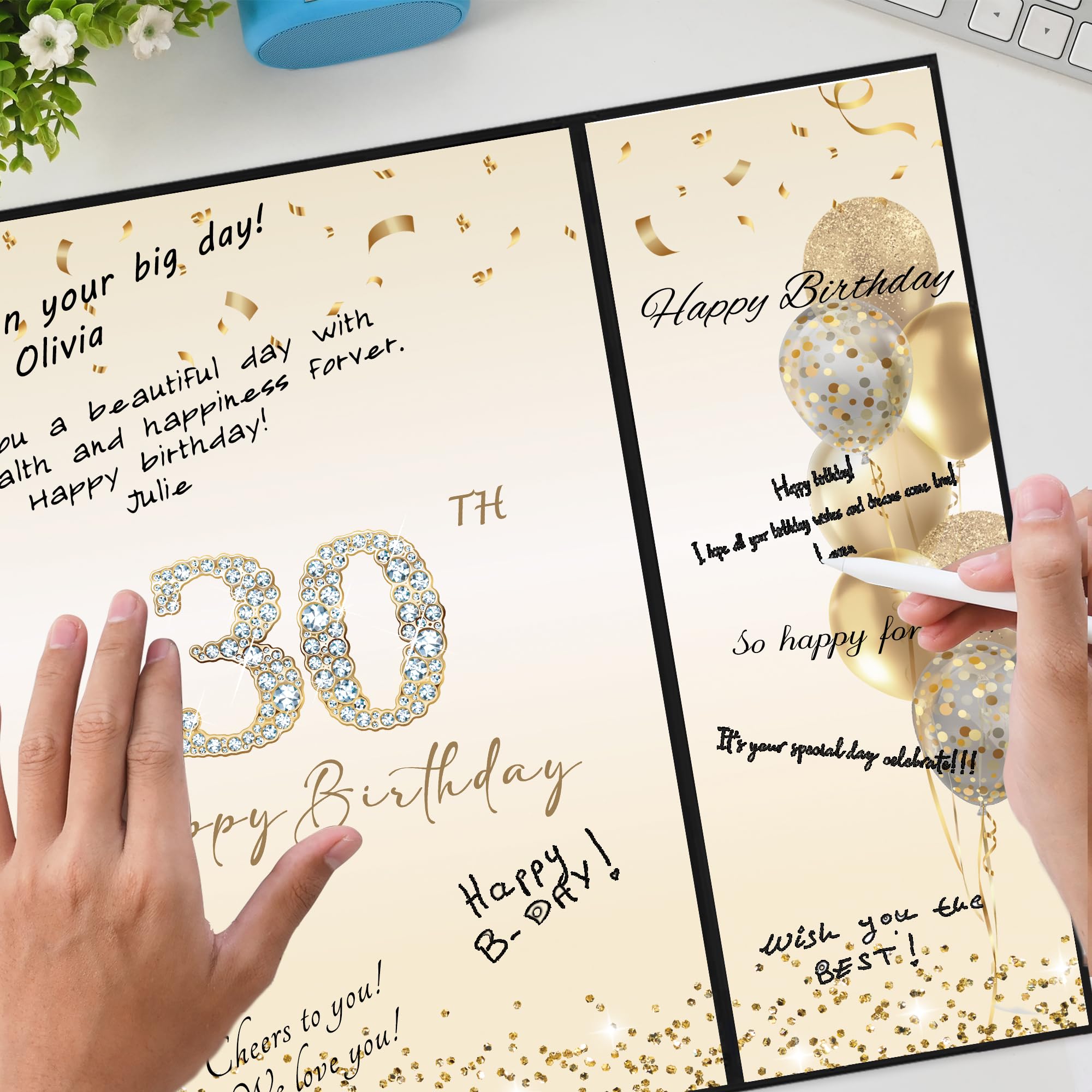 DARUNAXY Black Gold 30th Birthday Party Decorations - Alternative Guest Book for Men & Women | Cheers to 30 Years Old Gifts, Birthday Signing Board | Perfect for Milestone Celebrations, Themed Parties & Memorable Keepsakes