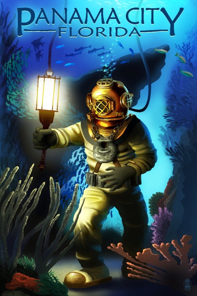 Signed 24x36 Diver Scene 53566 Art Print - Florida Panama City Beach Wall Decor Poster | Perfect for Living Room, Office & Coastal Themed Spaces