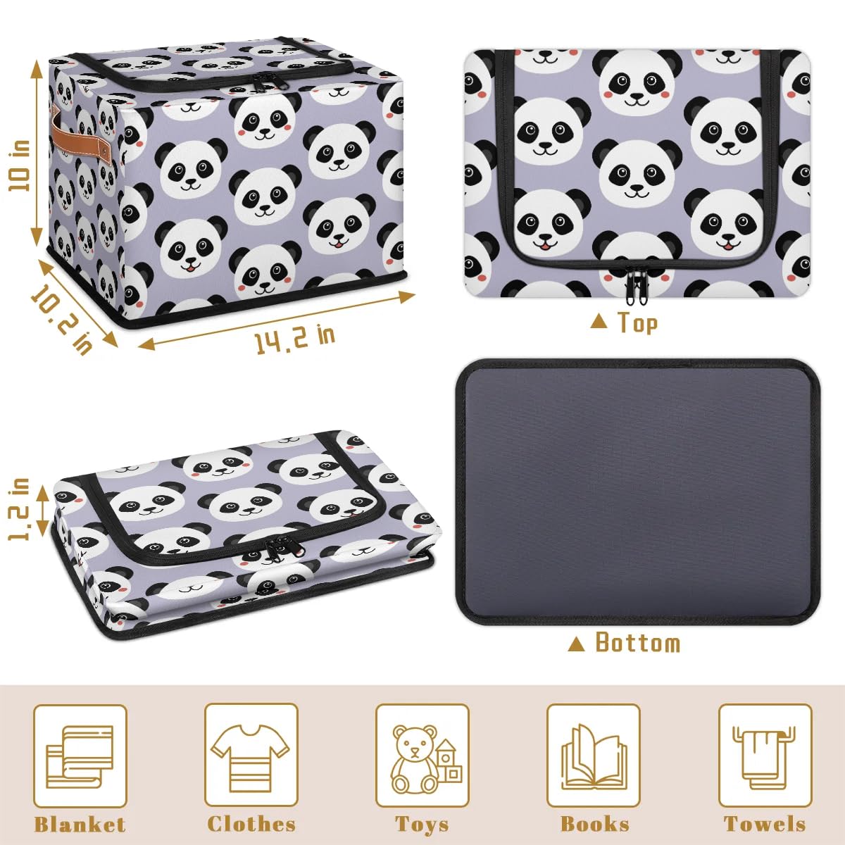 Cute Panda Fabric Storage Bins with Zipper Lid - Kawaii Animal Storage Baskets for Clothes & Organizing - Stackable Cube Bin Boxes with Steel Frame for Shelf, Closet & Home Organization (2 Pack) - Perfect for Kids' Room, Nursery & Toy Storage