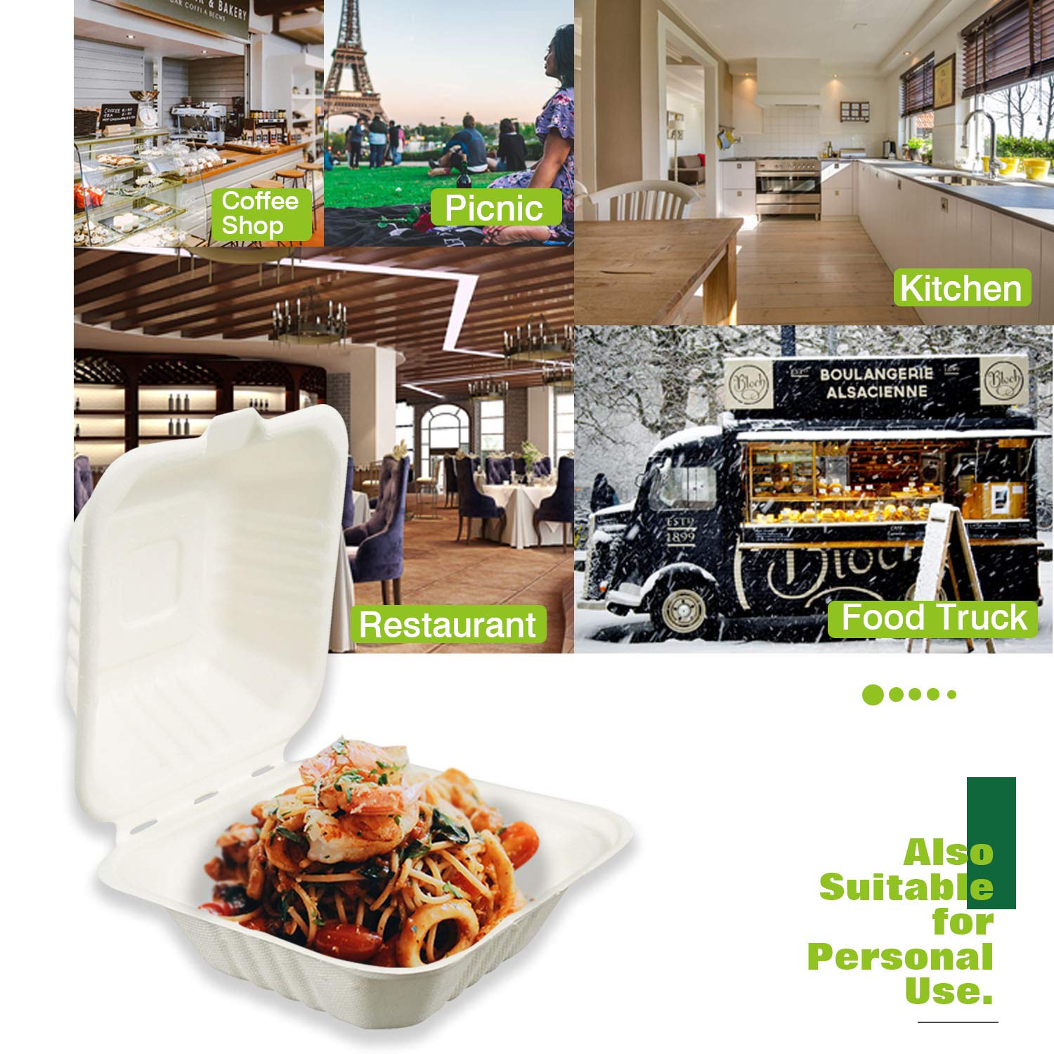 Eco-Friendly 6-inch 500-Count Compostable Clamshell Food Containers - Natural Bagasse (Sugarcane Fiber) Biodegradable Take-Out Boxes with Hinged Lid, Microwave Safe & Gluten-Free | Perfect for Restaurants, Catering, Meal Prep & Sustainable Food Packaging